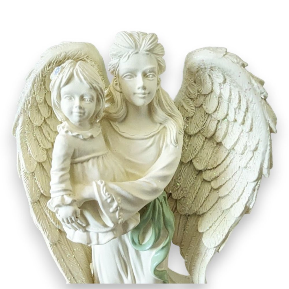 Angel & Little Girl AngelStar Platinum Series 2009 Glitter Wings Blue Green Sash